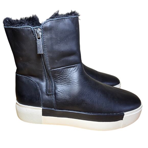 J/Slides NYC Leather Black Boots Platform Faux Fur Double Zip Waterproof 8.5 - Picture 3 of 8